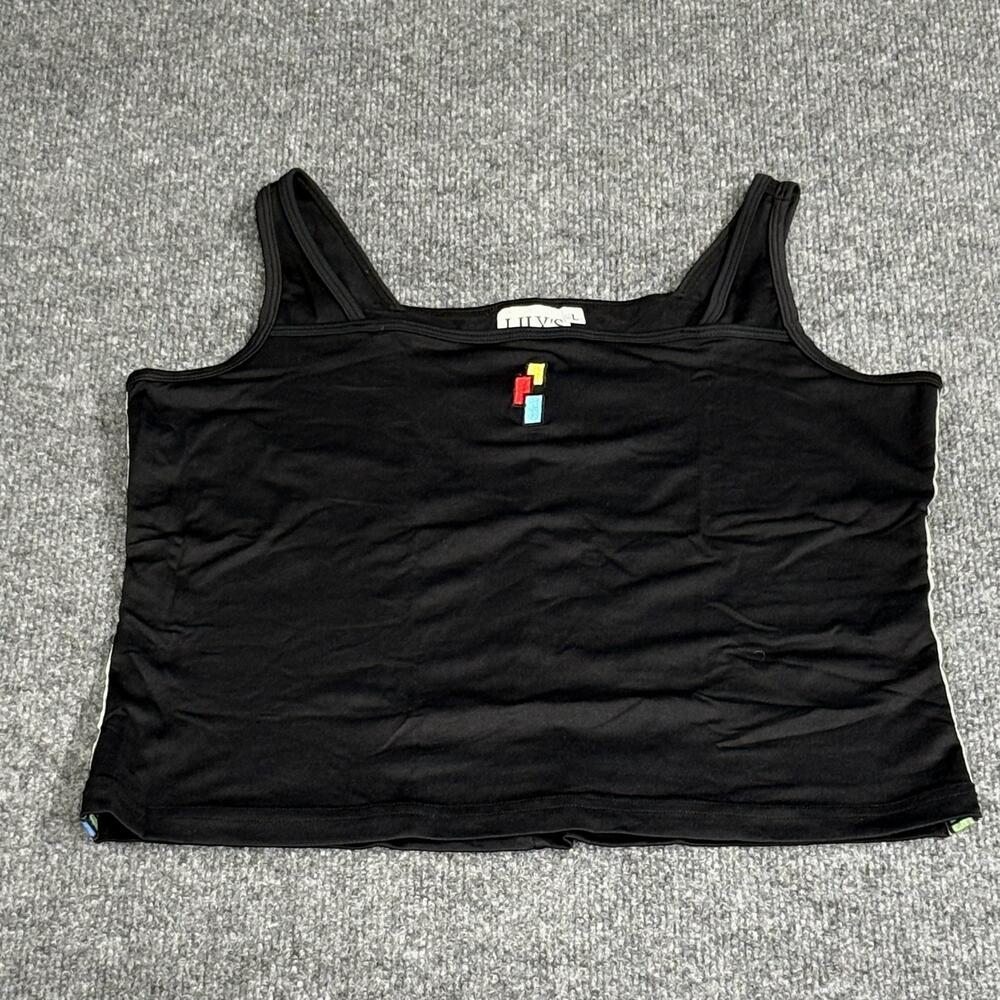 Lily's Of Beverly Hills Tank Top Womens Large Black Square Neck Striped